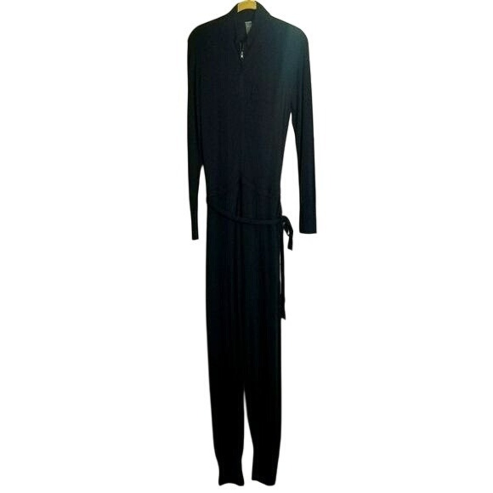 Zuda Womens Sweater Jumpsuit Black Belted Jogger Cuffed Zipper workout Small